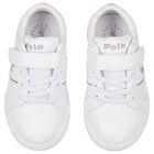 Younger Girls White & Gold Logo Trainers, 1, hi-res
