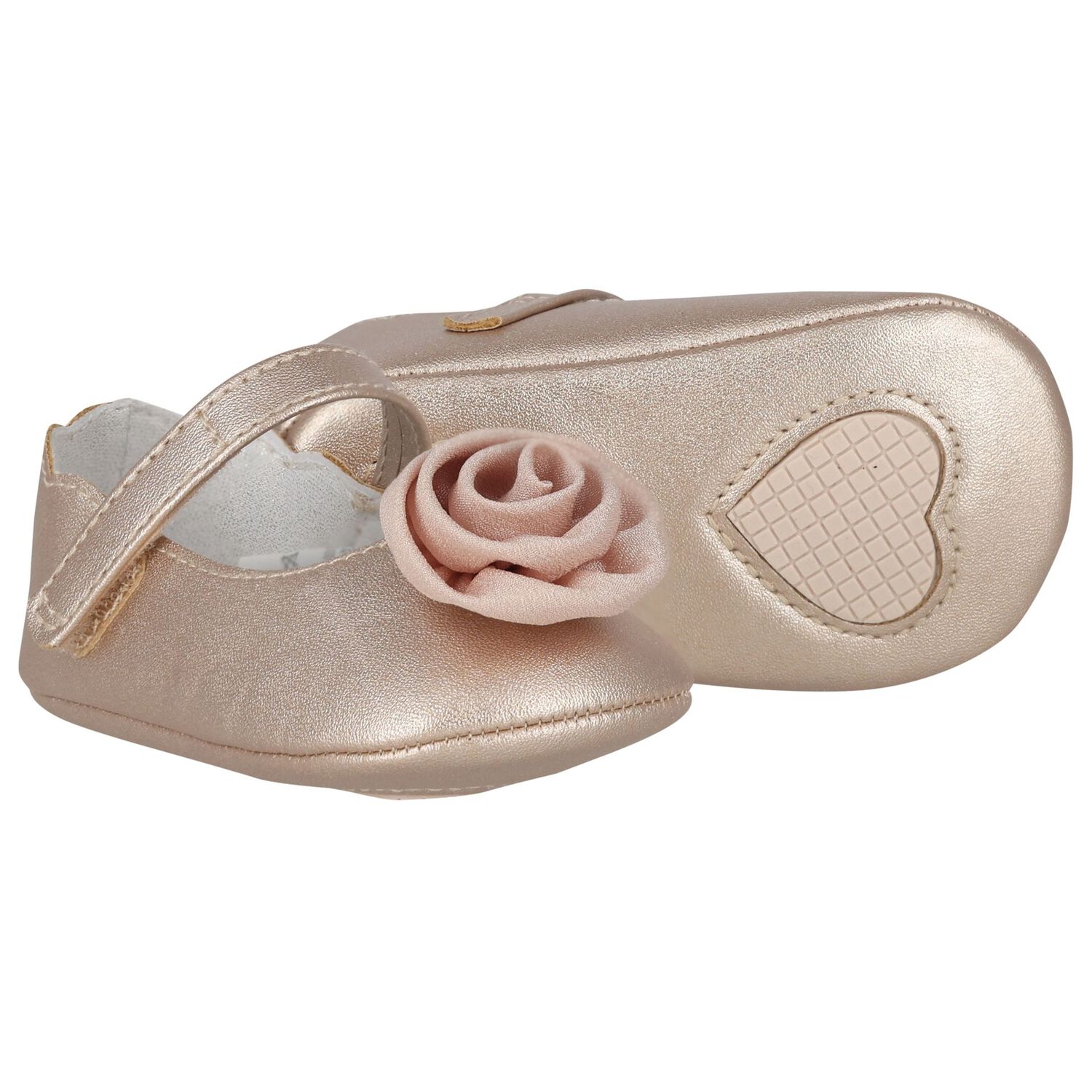 Baby Girls Gold Flower Pre Walker Shoes, 4, hi-res