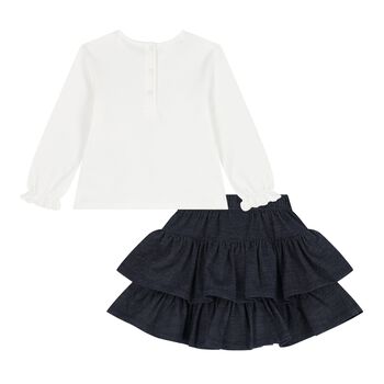 Younger Girls Ivory & Blue Skirt Set