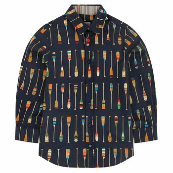 Boys Navy Printed Shirt