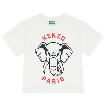 KENZO KIDS Boys White Elephant Logo T-Shirt, 1 Boys White Elephant Logo T-Shirt