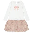 Girls Ivory & Beige Bow Tulle Dress , 1, hi-res