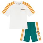 Boys White & Green Logo Shorts Set, 1, hi-res