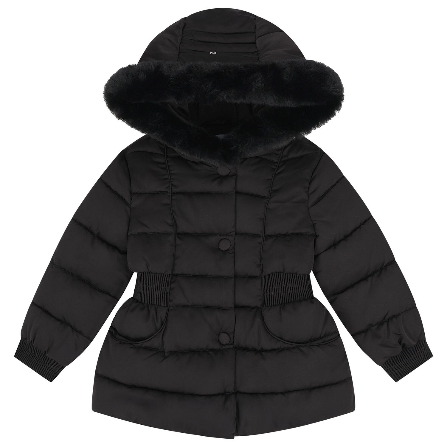 Girls Black Puffer Jacket, 1, hi-res