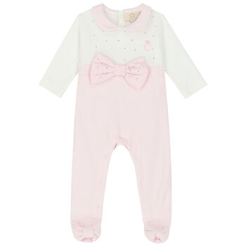 Baby Girls Pink & Ivory Embellished Babygrow