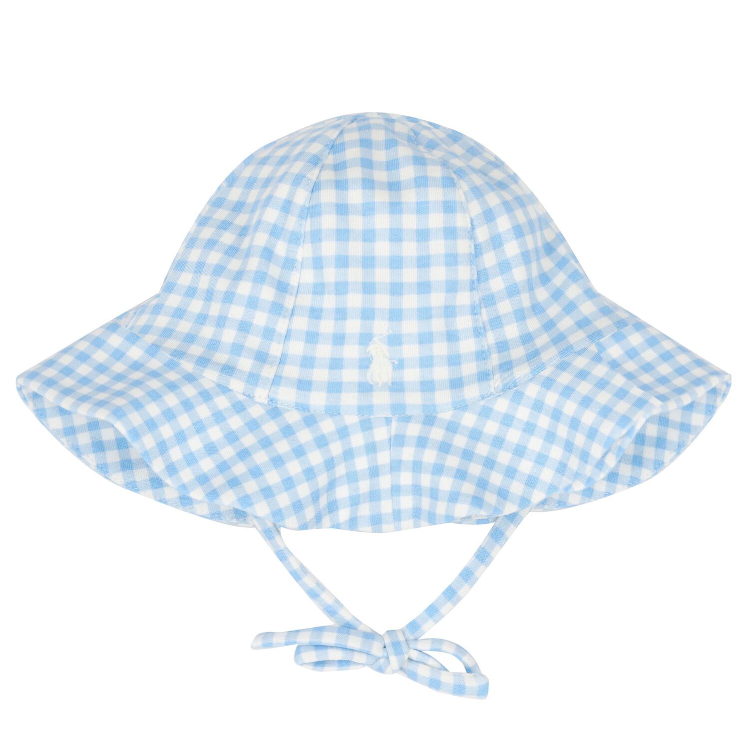 Baby Girls Blue Gingham Shorts & Hat Set, 1, hi-res