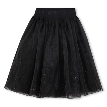 Girls Black Embellished Organza Skirt