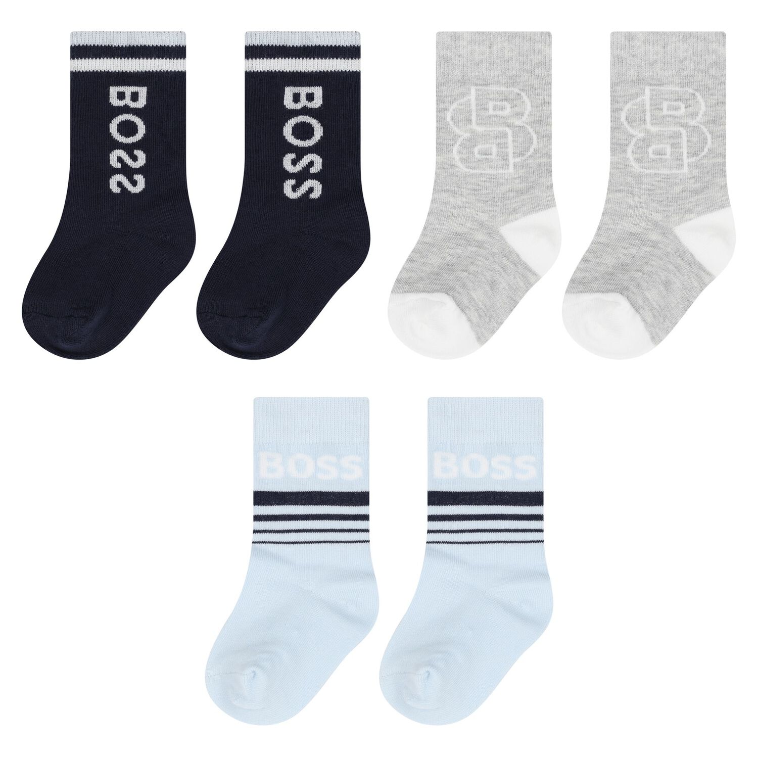 Younger Boys Blue, Navy & Grey Socks ( 3-Pack ), 2, hi-res
