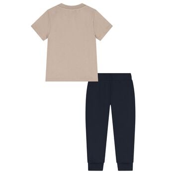 Boys Beige & Navy Blue Logo Joggers Set