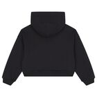 Girls Black Logo Hooded Zip Up Top, 1, hi-res