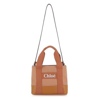 Girls Brown Leather Logo Tote Bag