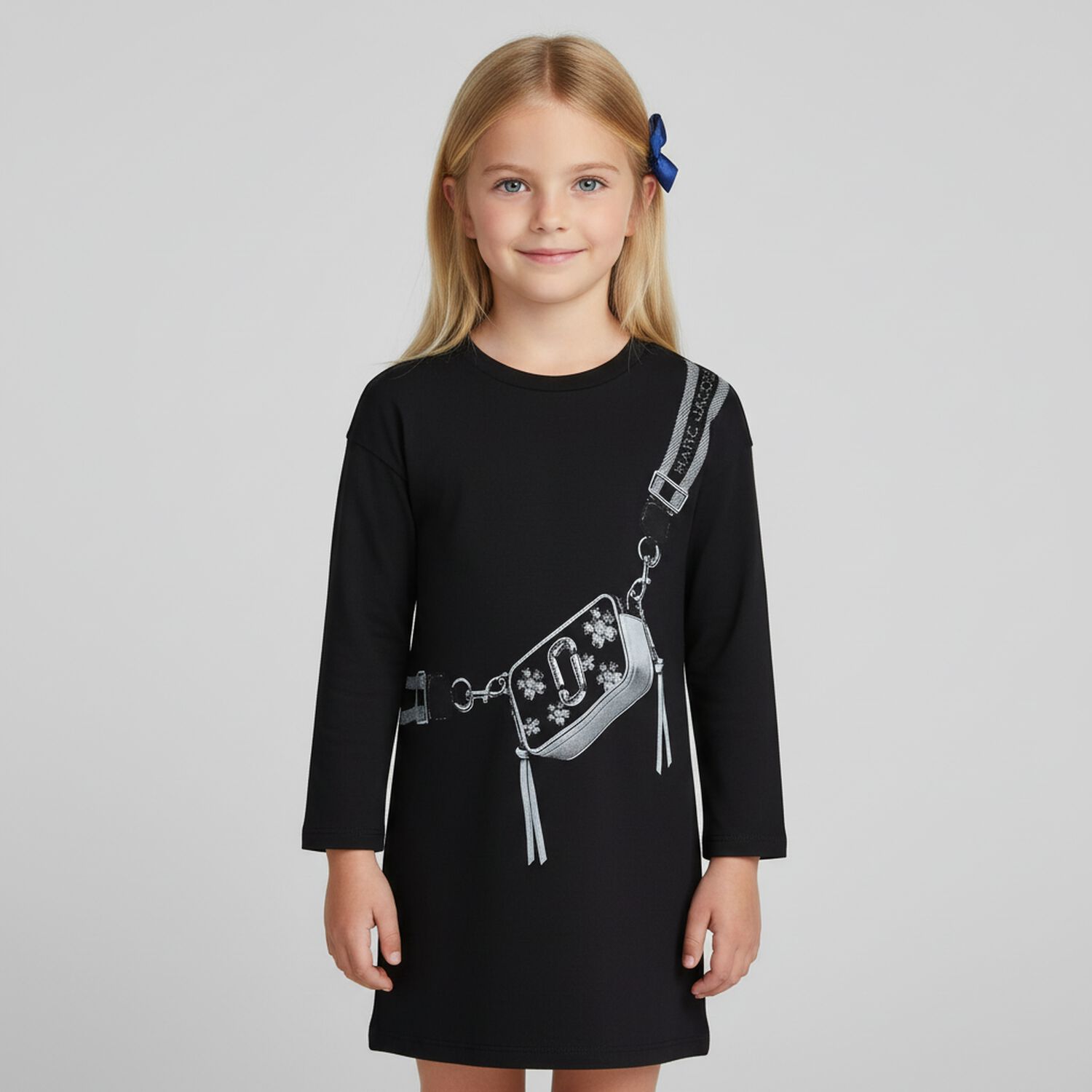 Girls Black Logo Bag Dress, 1, hi-res