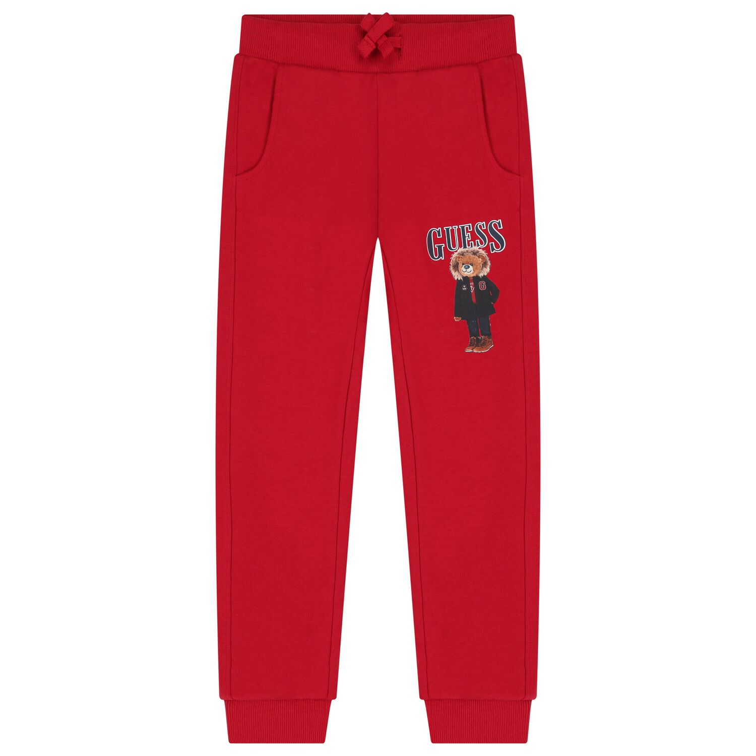 Boys Red Teddy Bear Joggers, 1, hi-res