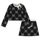 Girls Black Knitted Skirt Set, 1, hi-res
