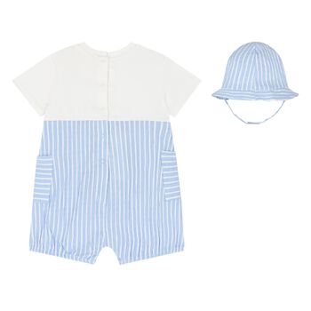 Baby Boys Blue & Ivory Striped Baby Romper Set