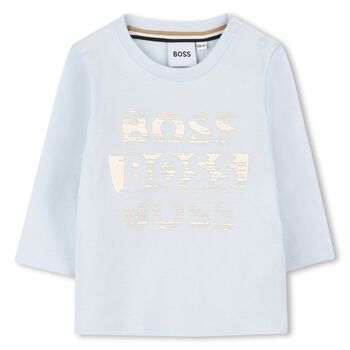 Younger Boys Blue Logo Long Sleeve Top