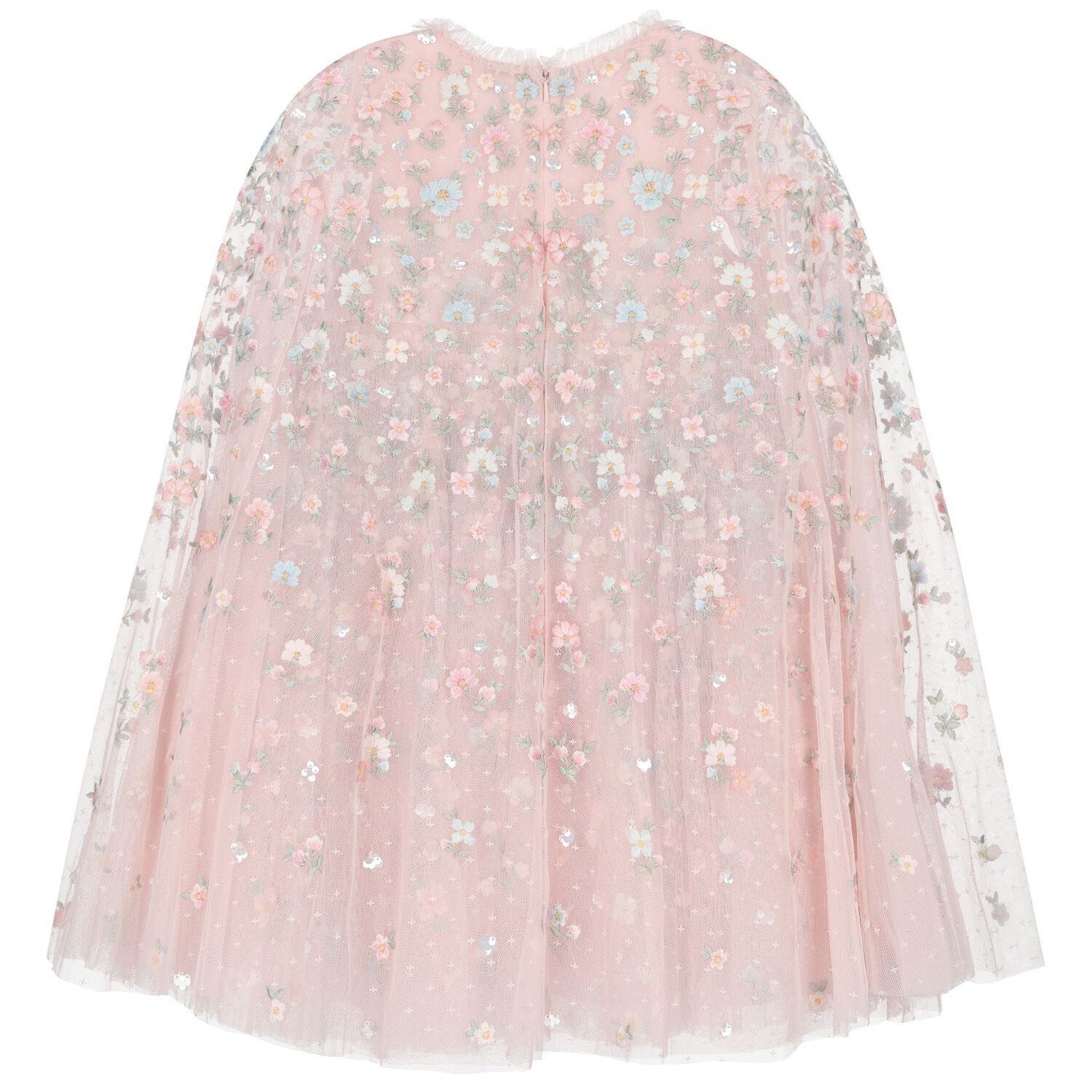 Girls Pink Floral & Tulle Cape Dress, 2, hi-res