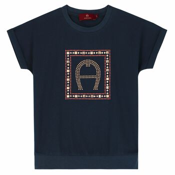 Girls Navy Logo Top