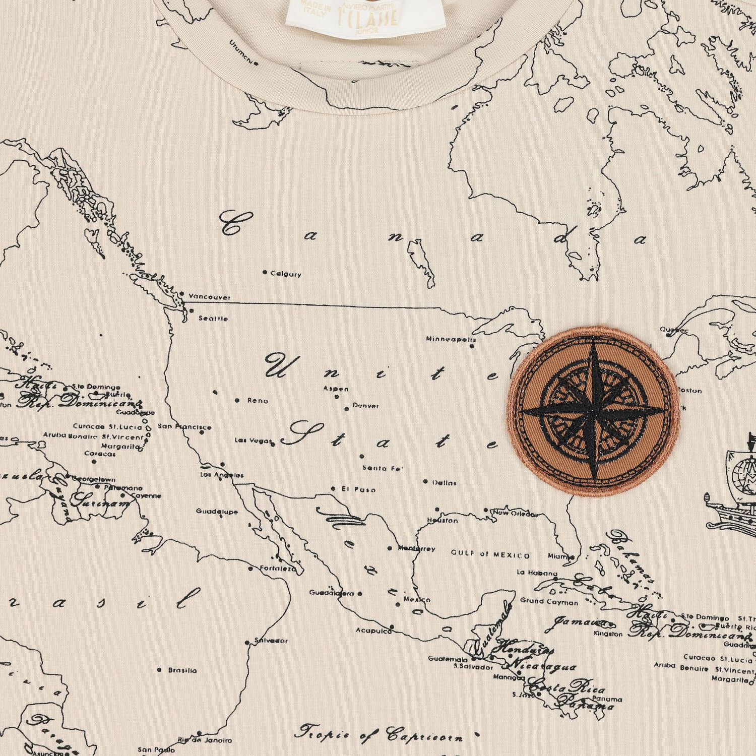 Boys Beige Compass Geo Map T-Shirt, 1, hi-res
