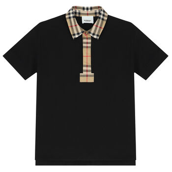 Boys Black Checkered Polo Shirt