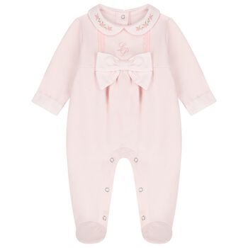 Baby Girls Pink Logo Bow Babygrow