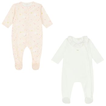 Girls Ivory & Pink Logo Babygrow Gift Set ( 2-Pack )