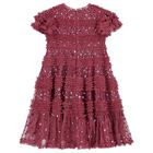 فستان بنات تول مزين بالترتر باللون الوردي, 1, hi-res