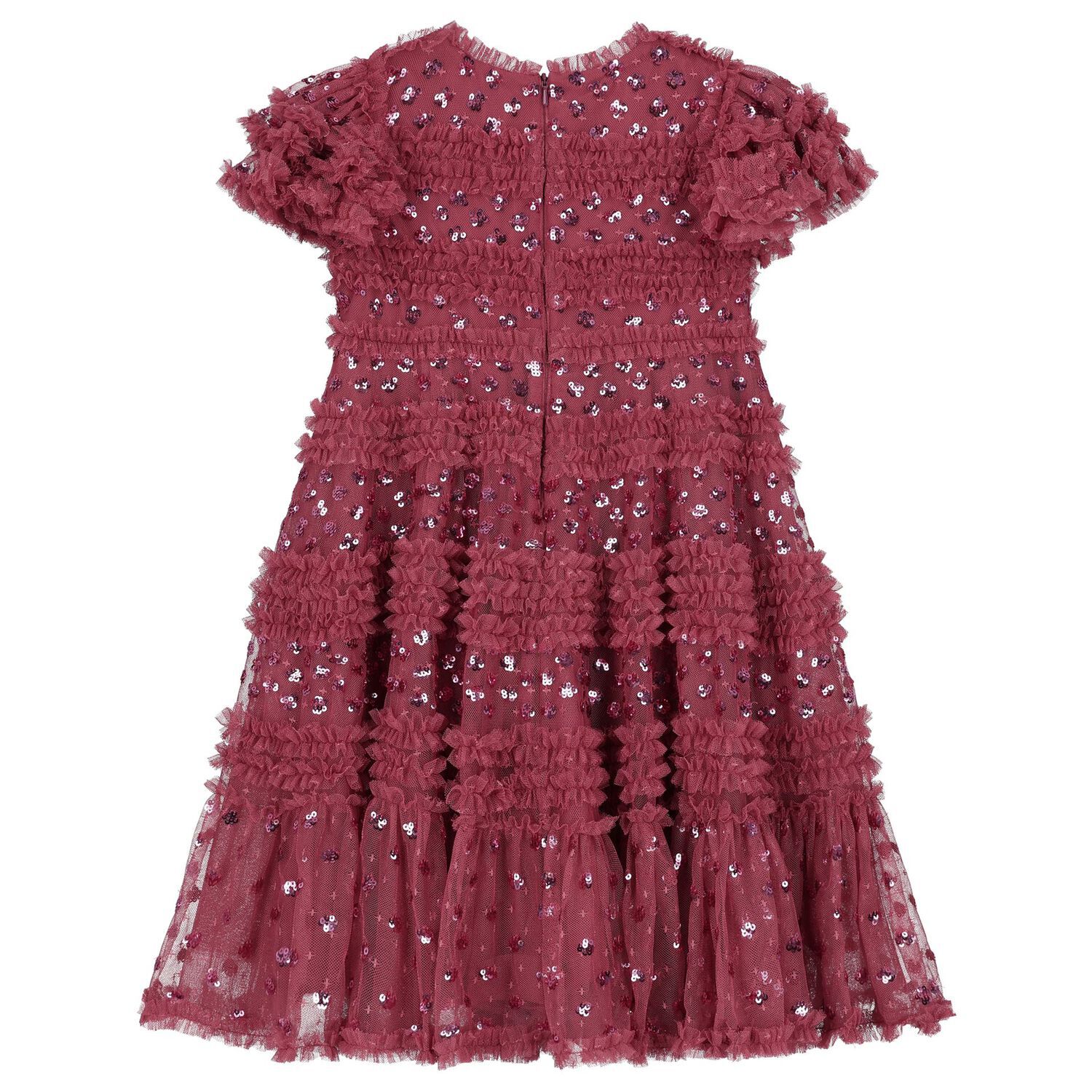 فستان بنات تول مزين بالترتر باللون الوردي, 1, hi-res image number null