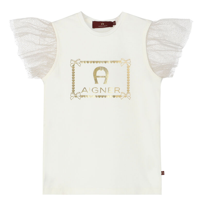Girls Ivory Tulle Logo Top, 1, hi-res image number null