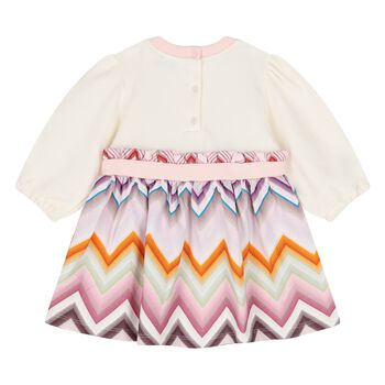 Younger Girls Ivory & Pink Zig Zag Dress