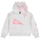 Girls Grey & Pink Logo Hooded Top, 1, hi-res