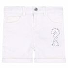 Girls White Denim Short, 1, hi-res