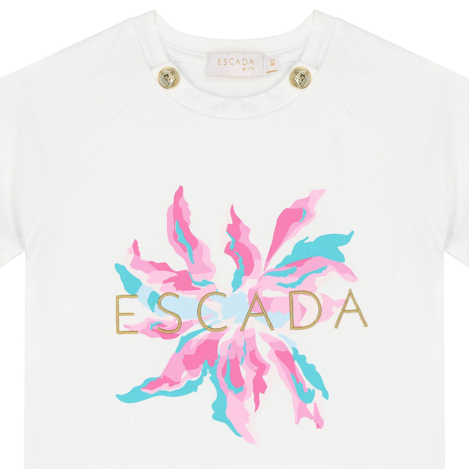 تيشيرت بنات بالشعار باللون الأبيض  , 1, hi-res