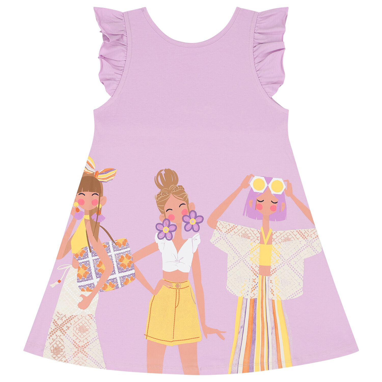 Girls Purple Ruffled Dress, 1, hi-res