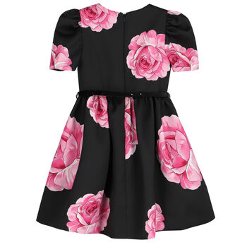 Girls Black & Pink Roses Dress
