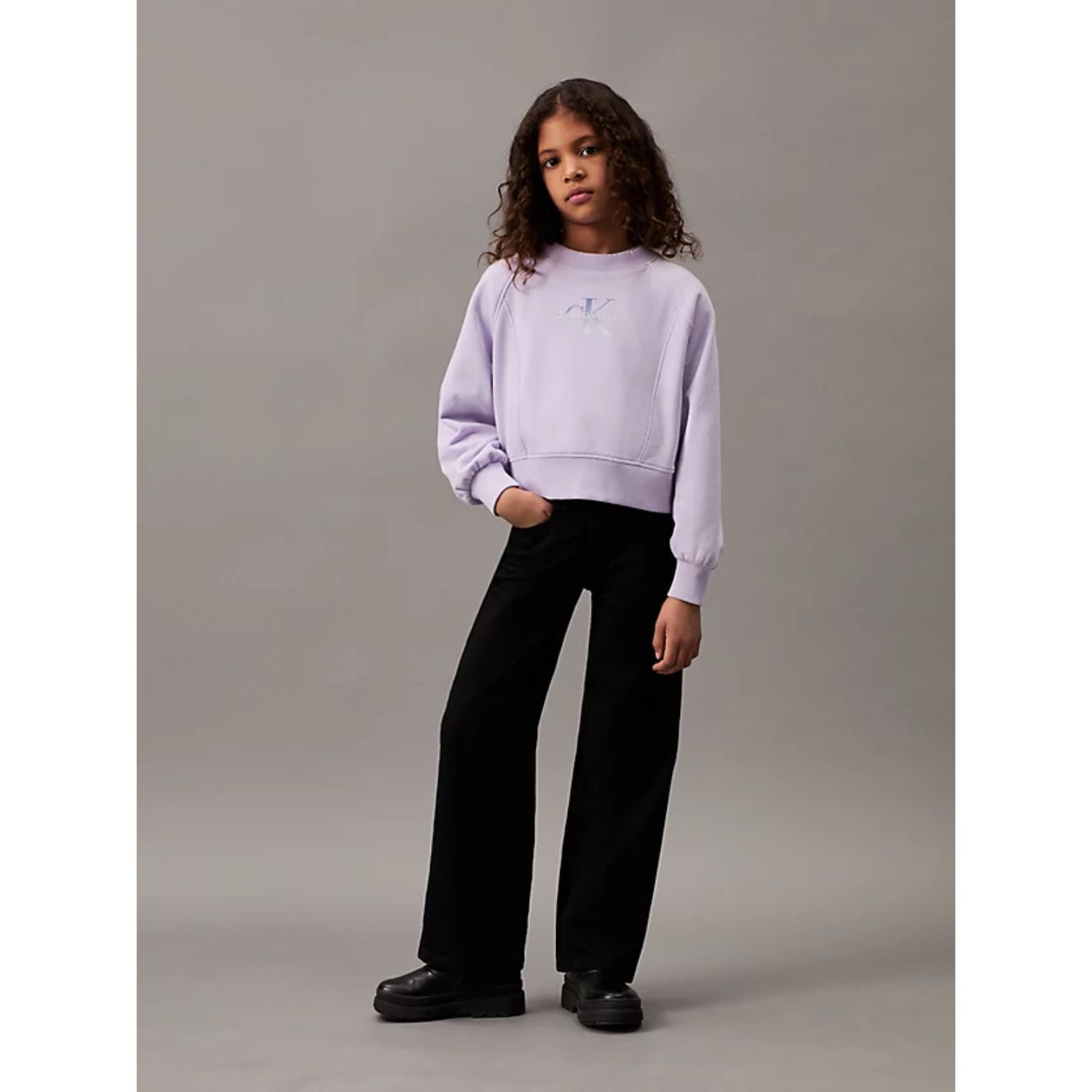 سويت شيرت بنات بالشعار باللون  البنفسجي   , 1, hi-res