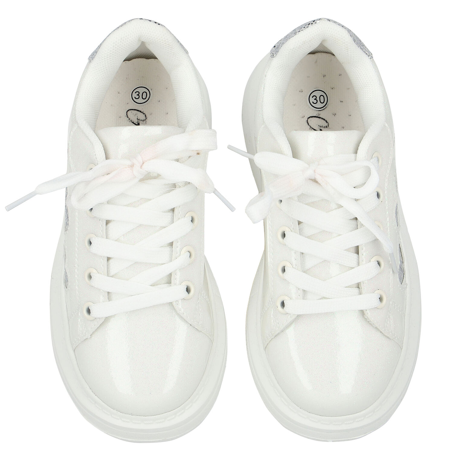 Girls White Hearts Trainers, 1, hi-res