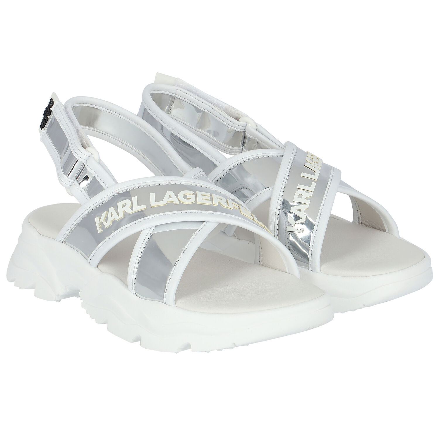 KARL LAGERFELD Girls White & Silver Logo Sandals | Junior 