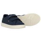 Boys Navy Blue & White Logo Trainers , 1, hi-res