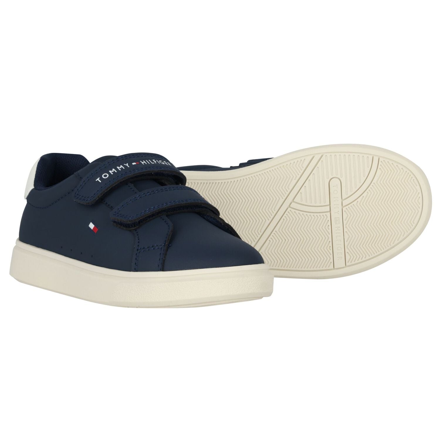 Boys Navy Blue & White Logo Trainers , 1, hi-res