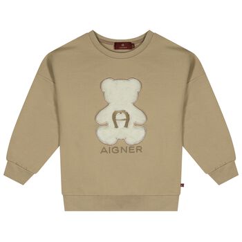 Girls Beige Faux Fur Teddy Bear Sweatshirt