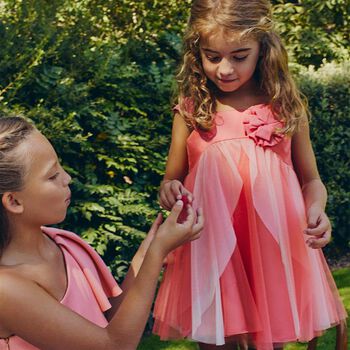 Girls Coral Flower Tulle Dress