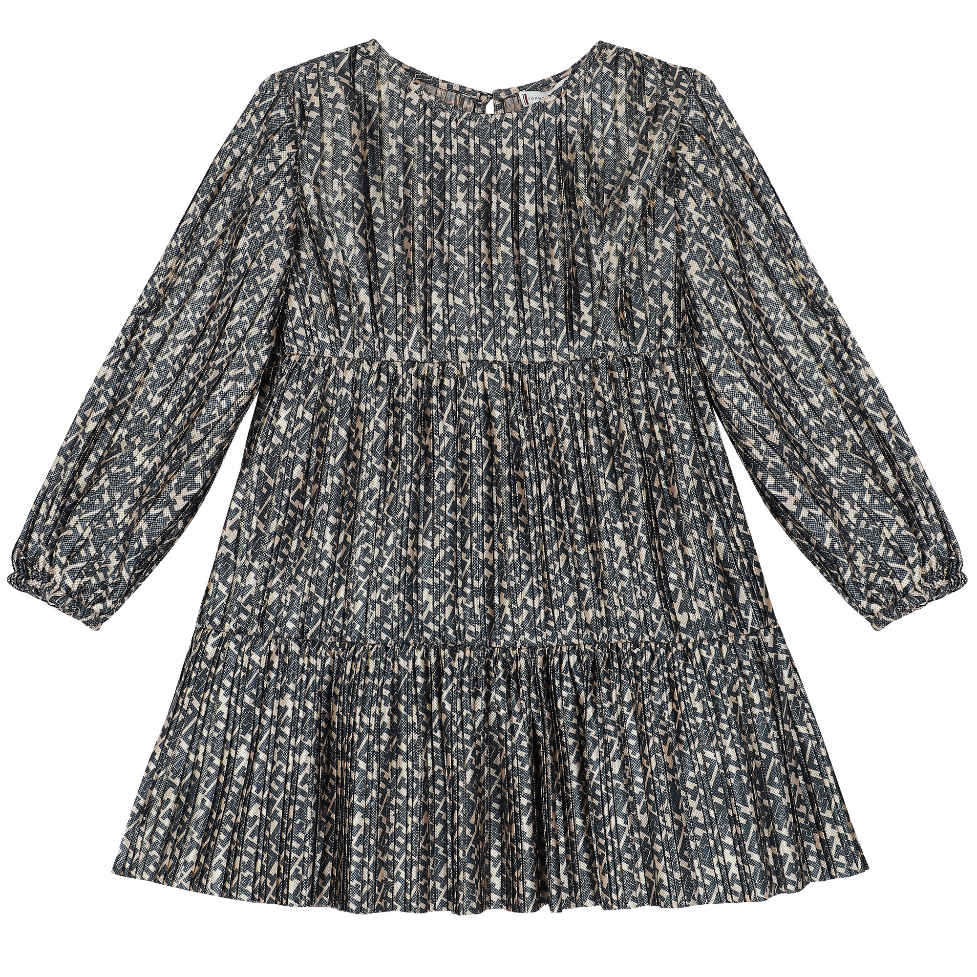 Tommy Hilfiger Girls Gold Navy Logo Pleated Dress Junior Couture