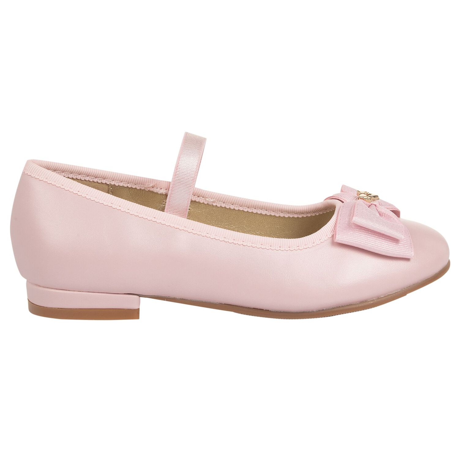Girls Pink Bow Leather Shoes, 1, hi-res
