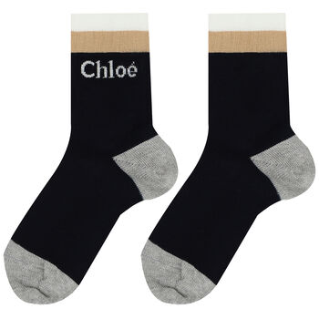 Girls Navy Blue Logo Socks