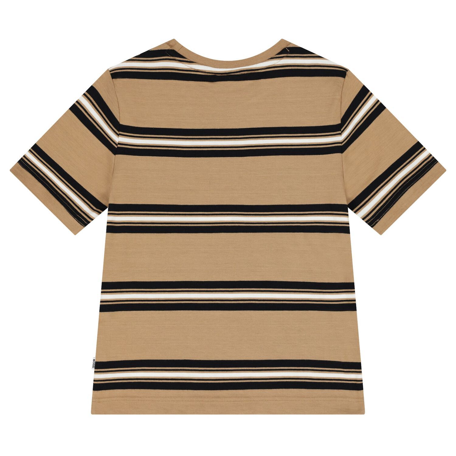 Boys Beige, Black & White Striped Logo T-Shirt, 1, hi-res image number null