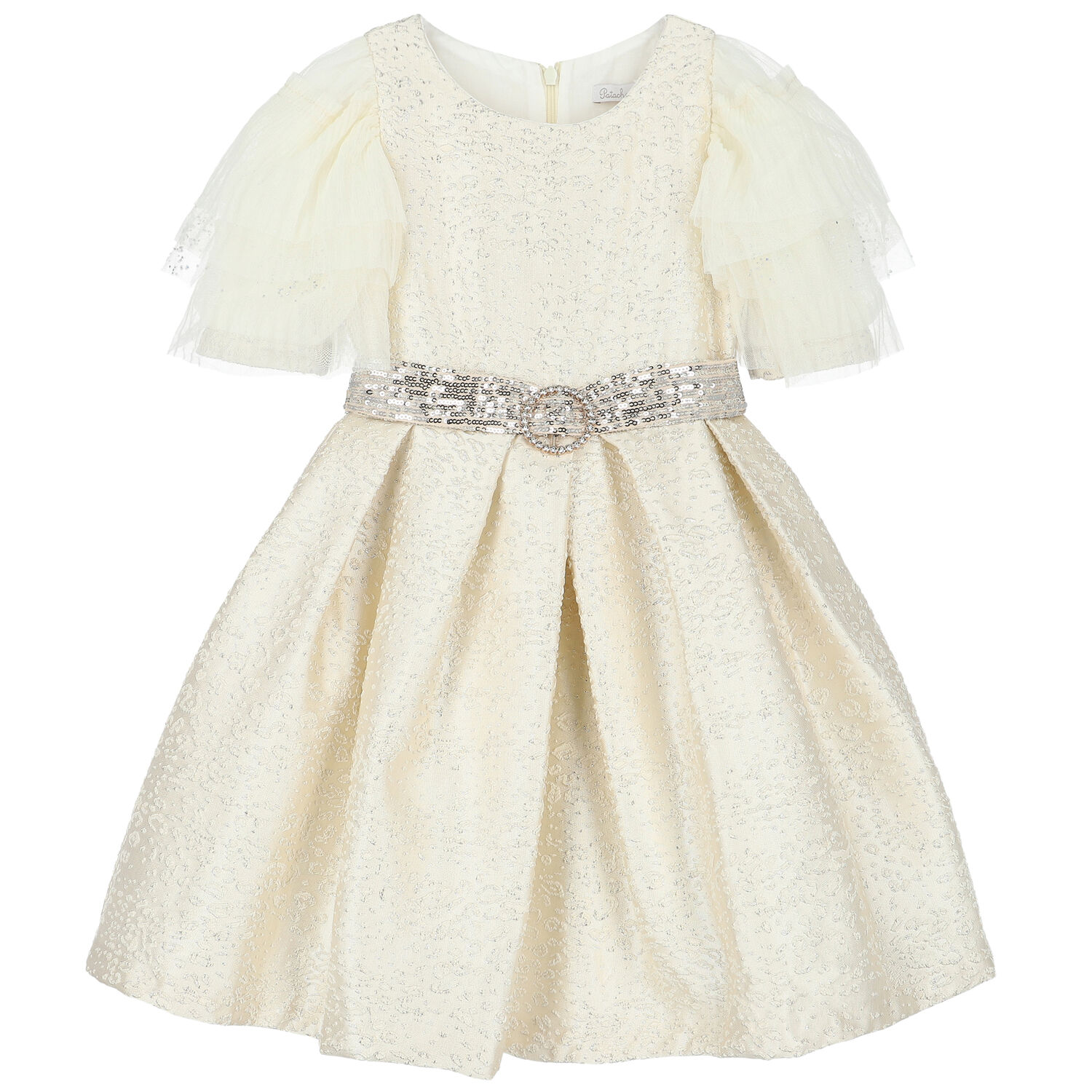 Girls Ivory & Silver Embellished Dress, 1, hi-res