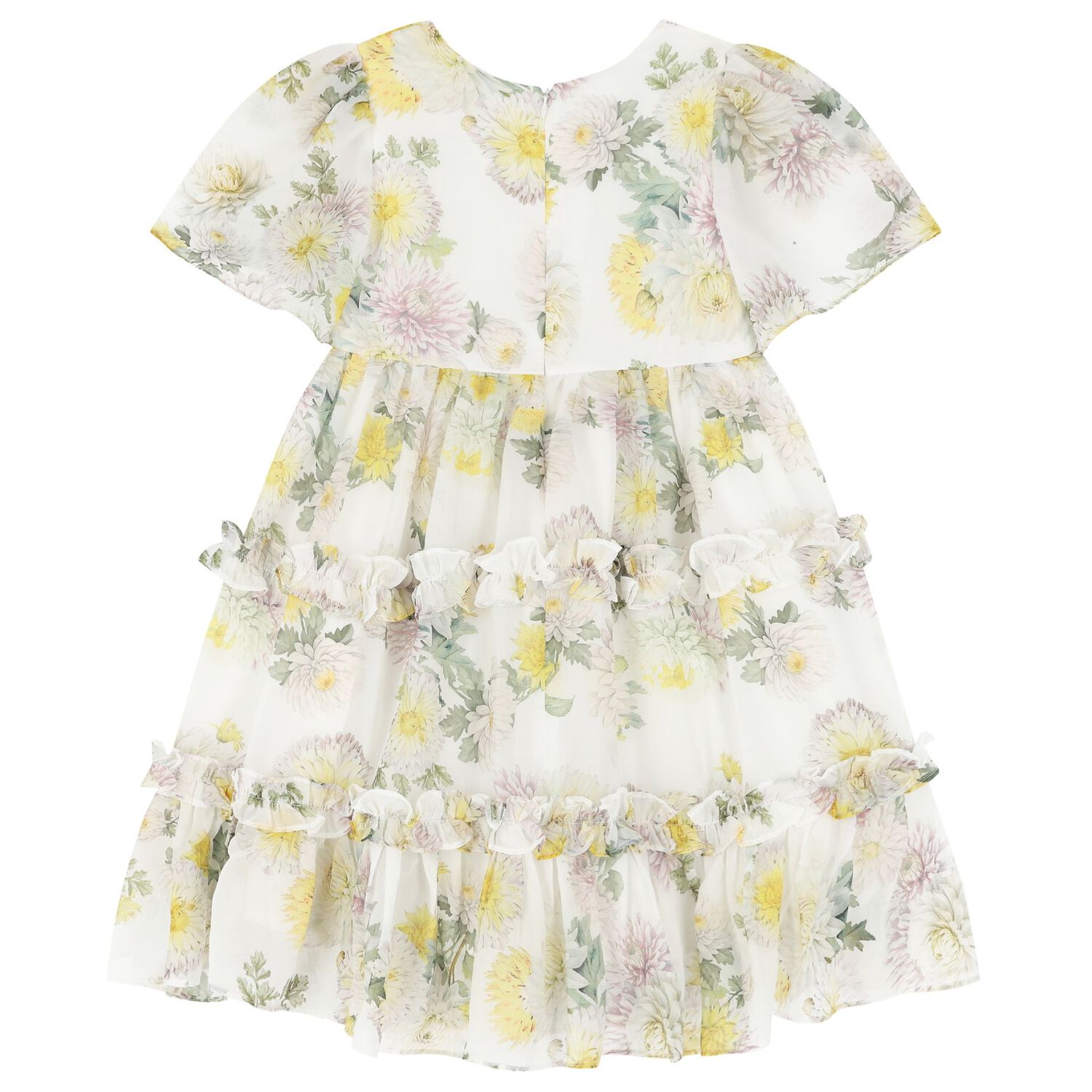 Girls White Floral Chiffon Dress, 1, hi-res image number null