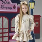 Girls Gold Logo Bow Dress, 1, hi-res