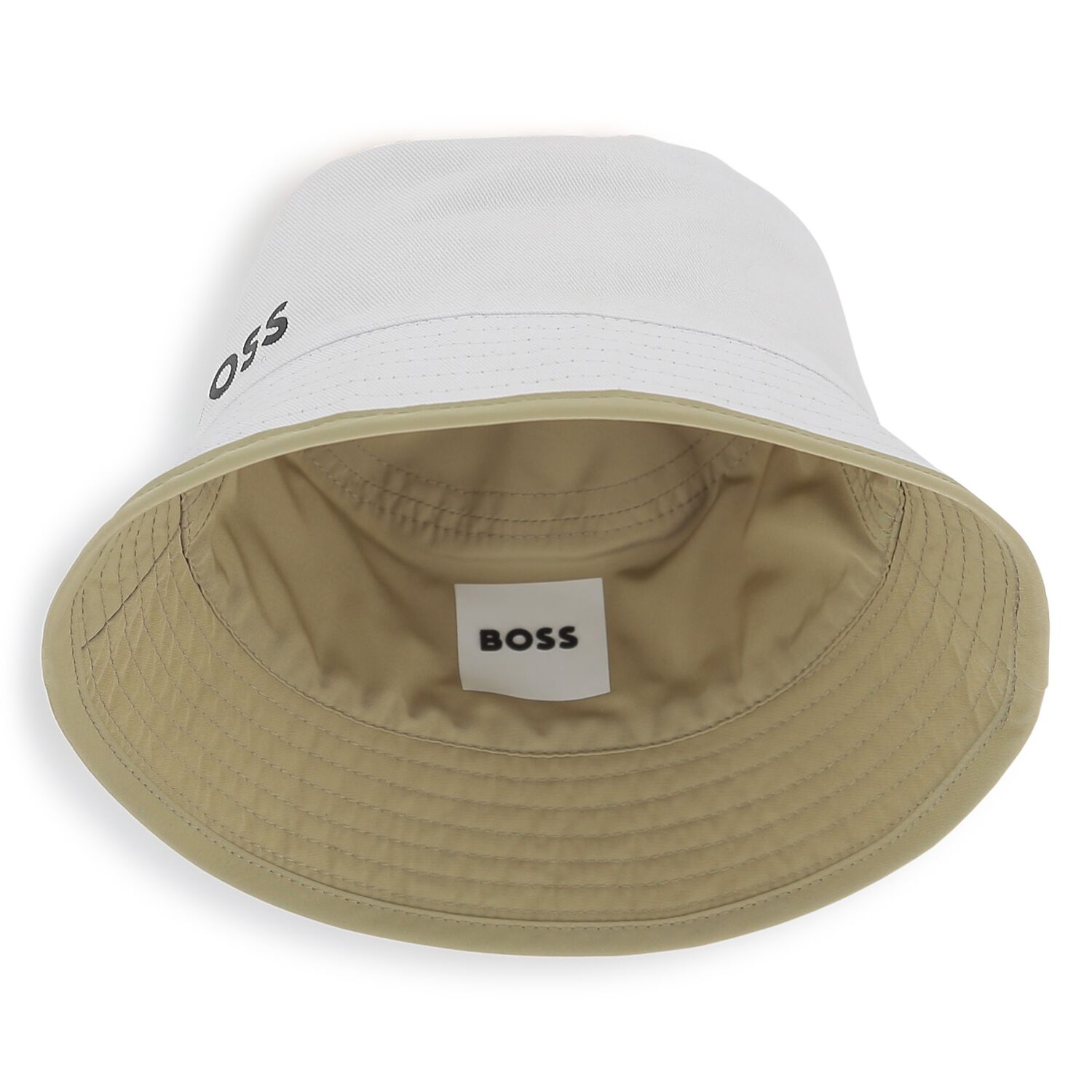 Baby Boys Beige & White Reversible Logo Hat , 2, hi-res